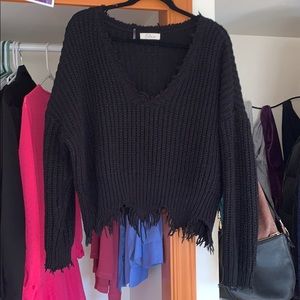 Black distressed cropped sweater